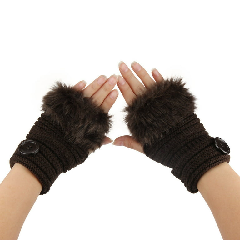 Hot Women Girl Warm Winter Soft Faux Rabbit Fur Wrist Fingerless Gloves Mittens